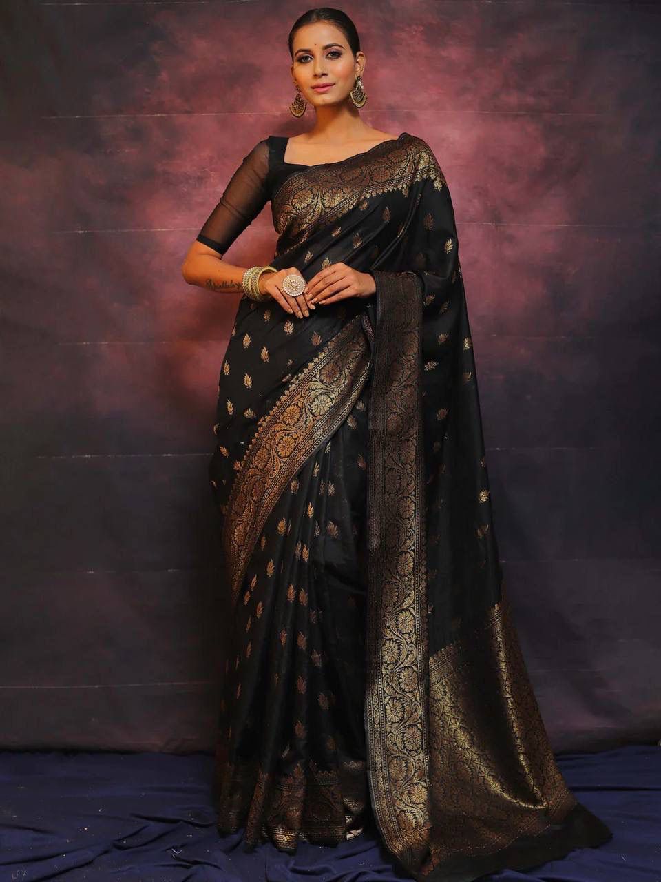 Imbrication Black Soft Silk Saree With Enigmatic Blouse Piece