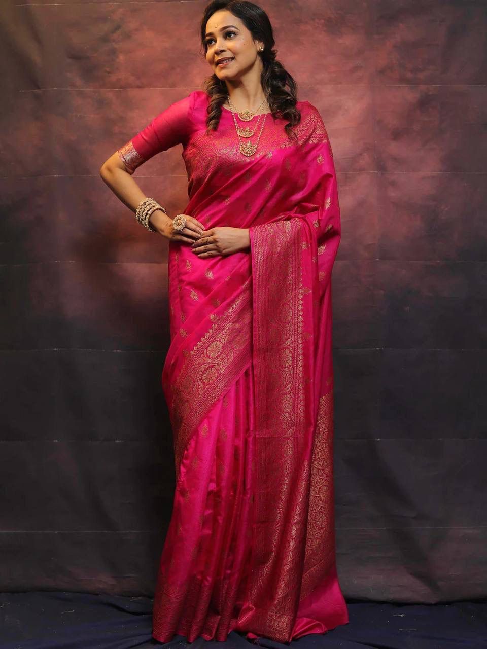 Forbearance Dark Pink Soft Silk Saree With Lustrous Blouse Piece