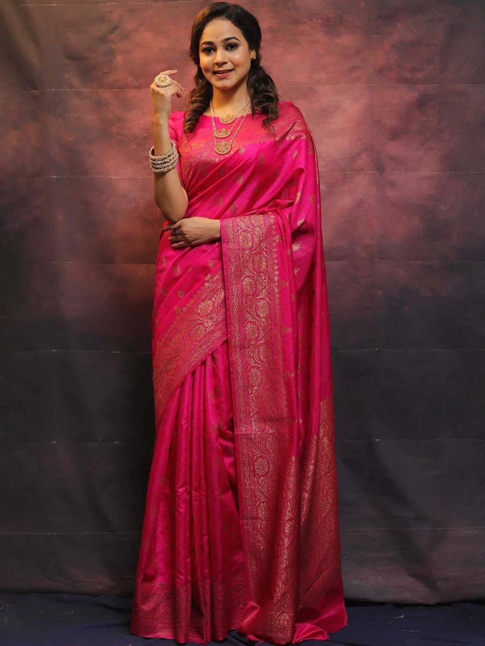 Forbearance Dark Pink Soft Silk Saree With Lustrous Blouse Piece