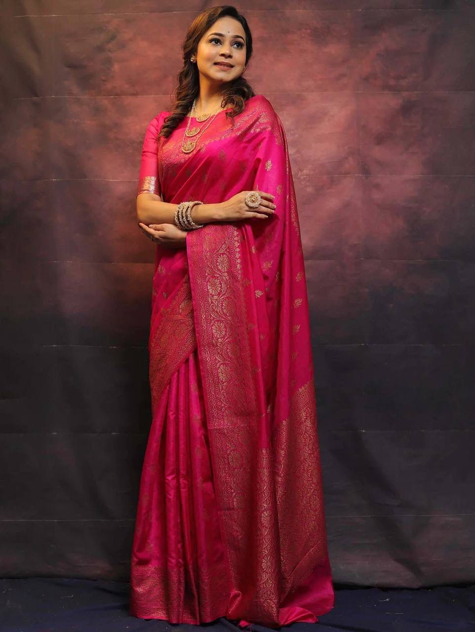 Forbearance Dark Pink Soft Silk Saree With Lustrous Blouse Piece