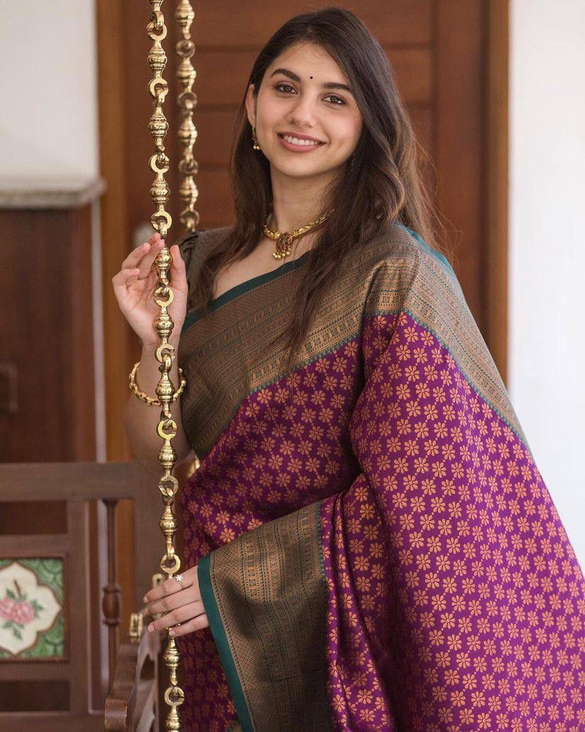 Lassitude Purple Soft Silk Saree With Snappy Blouse Piece