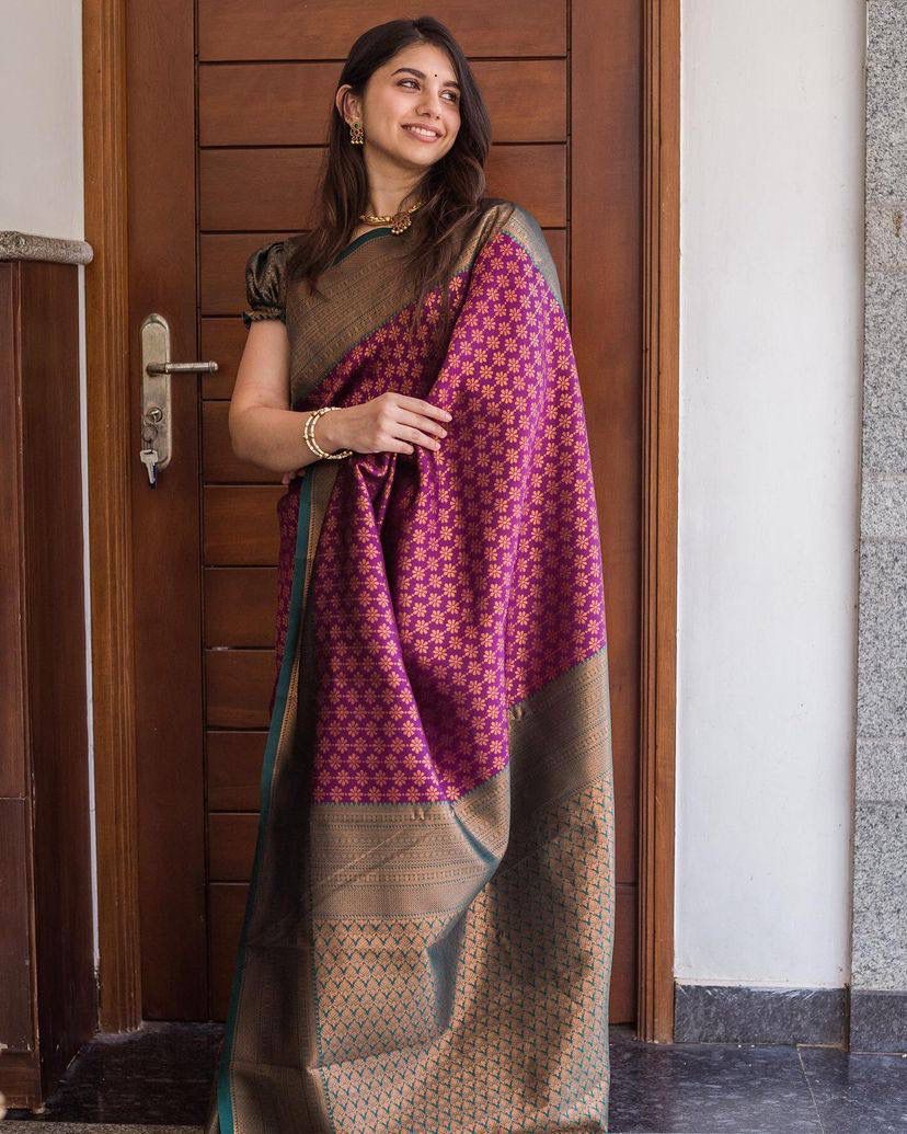 Lassitude Purple Soft Silk Saree With Snappy Blouse Piece