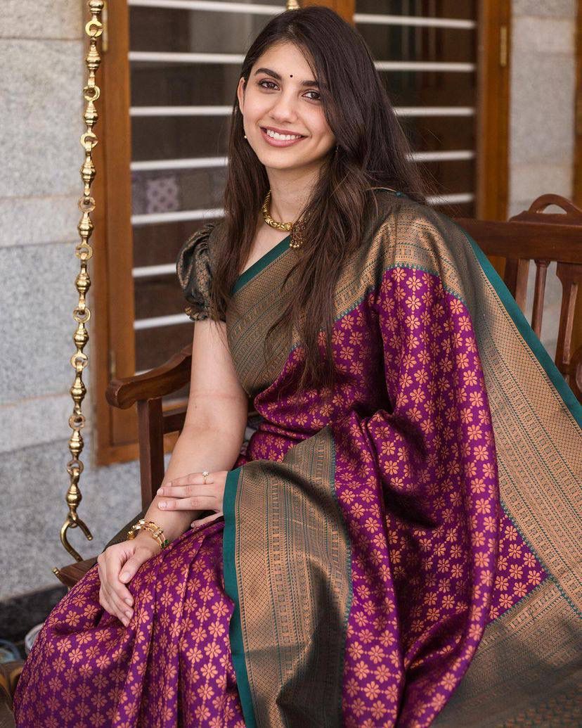 Lassitude Purple Soft Silk Saree With Snappy Blouse Piece
