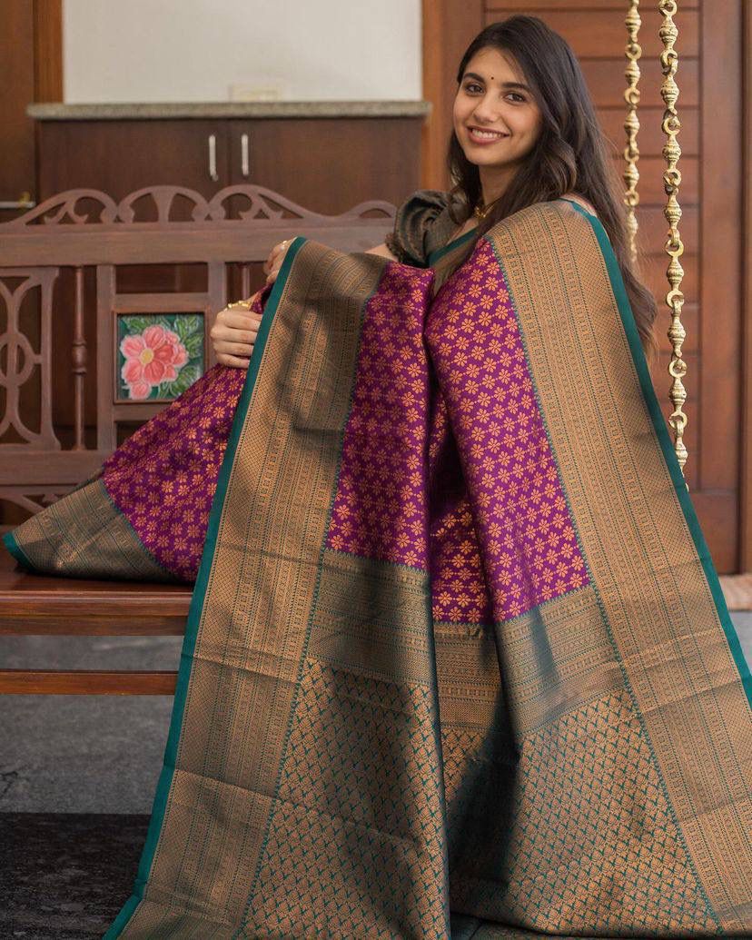 Lassitude Purple Soft Silk Saree With Snappy Blouse Piece