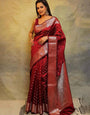 Ailurophile Maroon Soft Silk Saree With Dissemble Blouse Piece