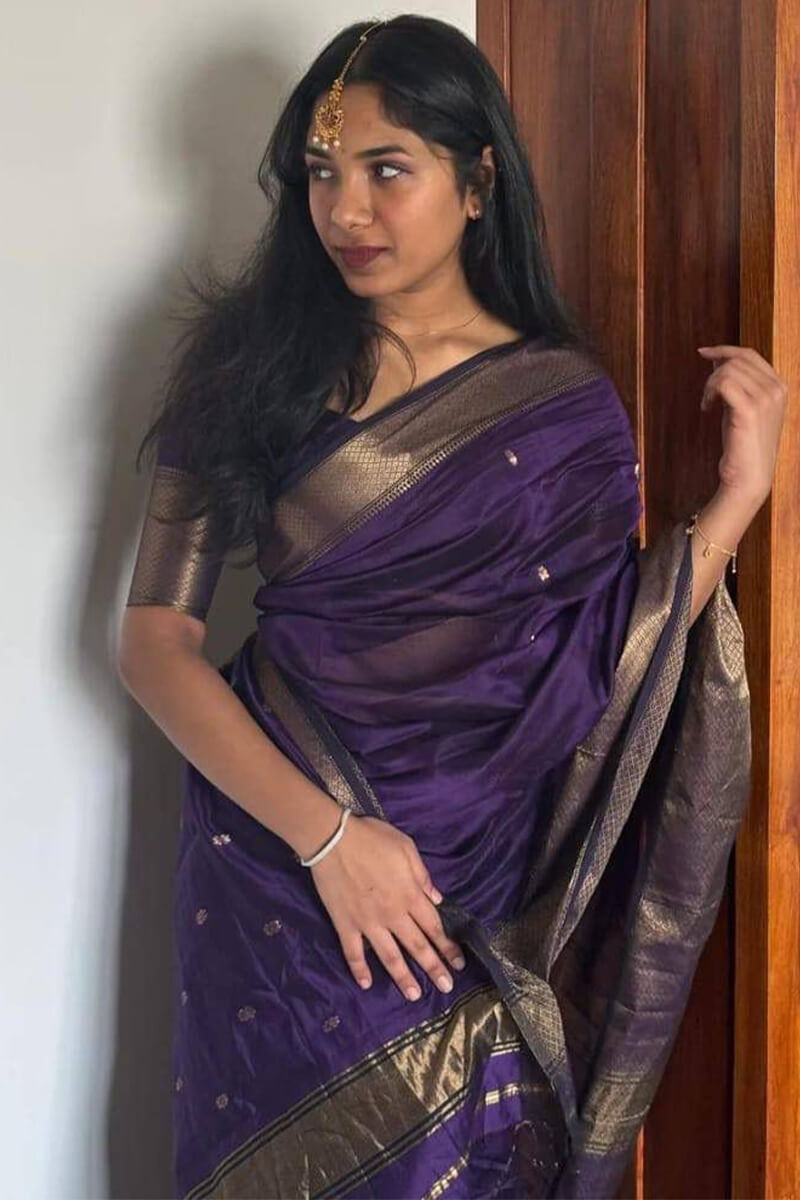 Cloud Purple Maheshawari Cotton Silk Saree