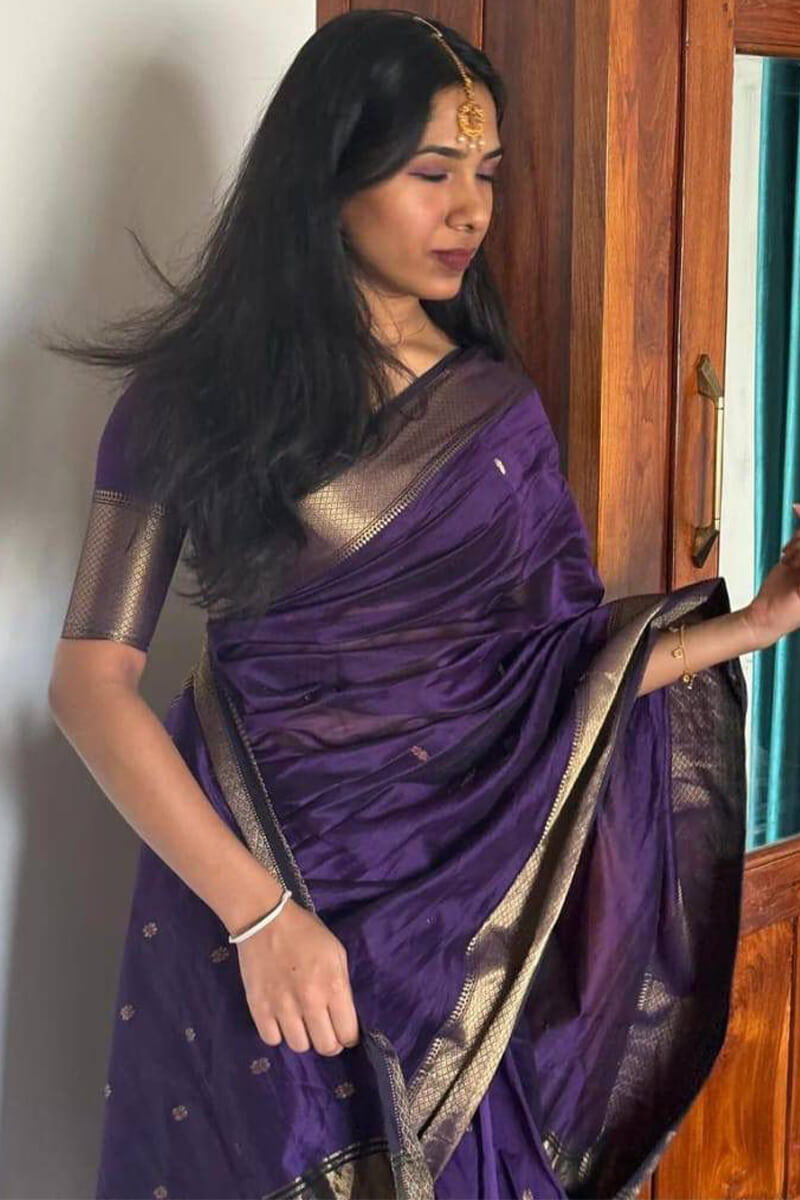 Cloud Purple Maheshawari Cotton Silk Saree