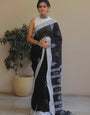 Ebony Black Maheshawari Cotton Silk Saree