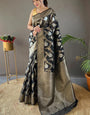 Ailurophile Black Cotton Silk Saree With Dalliance Blouse Piece