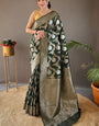 Pleasant Dark Green Cotton Silk Saree With Flameboyant Blouse Piece