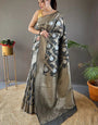 Arresting Grey Cotton Silk Saree With Captivating Blouse Piece