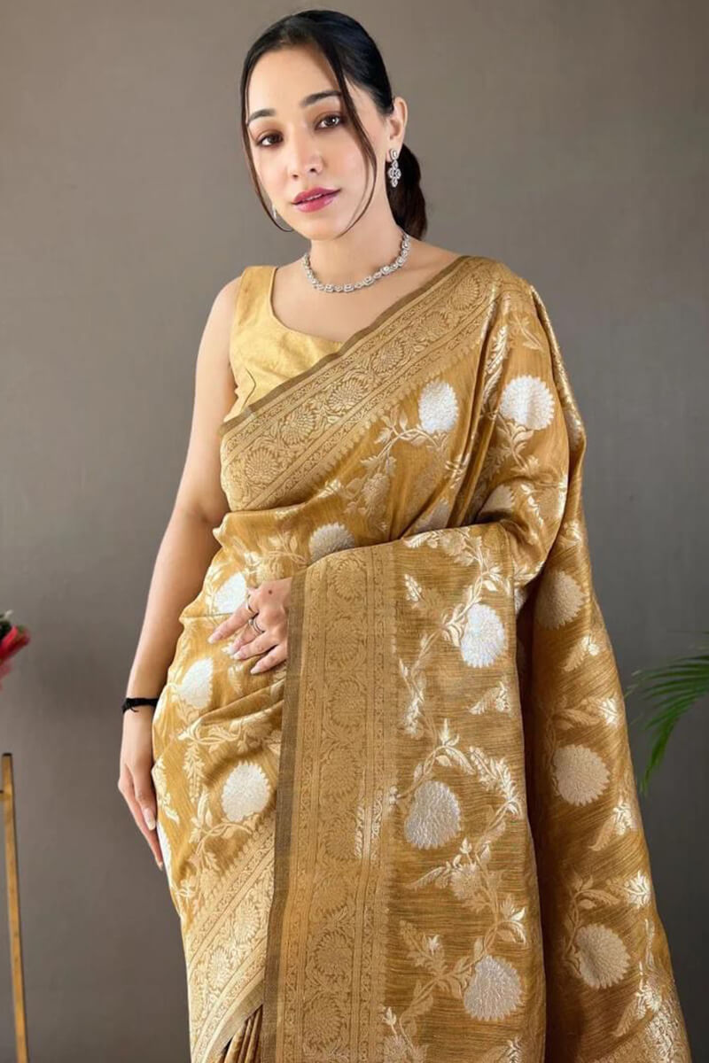 Demanding Mustard Cotton Silk Saree With Designer Blouse Piece