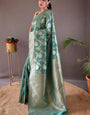 Unique Sea Green Cotton Silk Saree With Deserving Blouse Piece