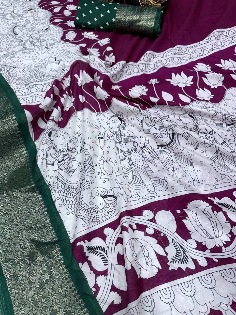 Enigmatic Purple Digital Printed Dola Silk Saree With Resplendent Blouse Piece