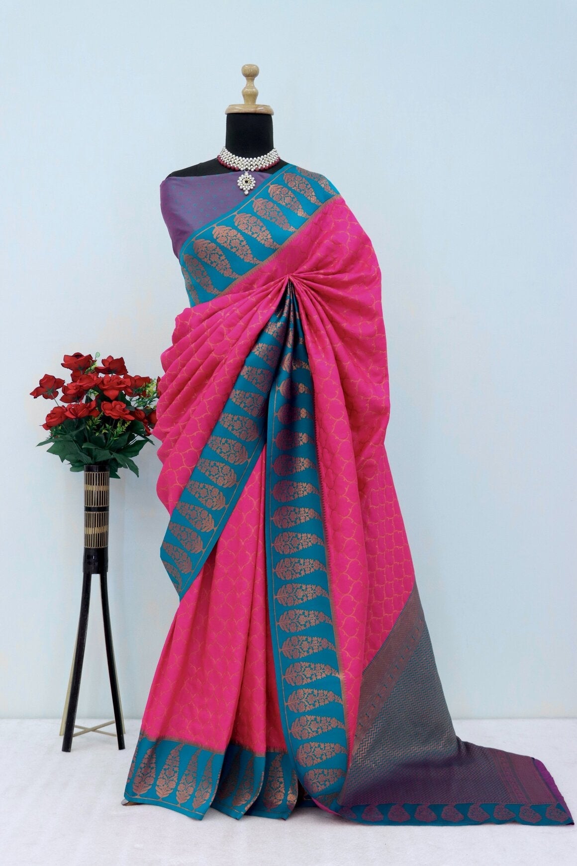Palimpsest Dark Pink Soft Banarasi Silk Saree With Quintessential Blouse Piece