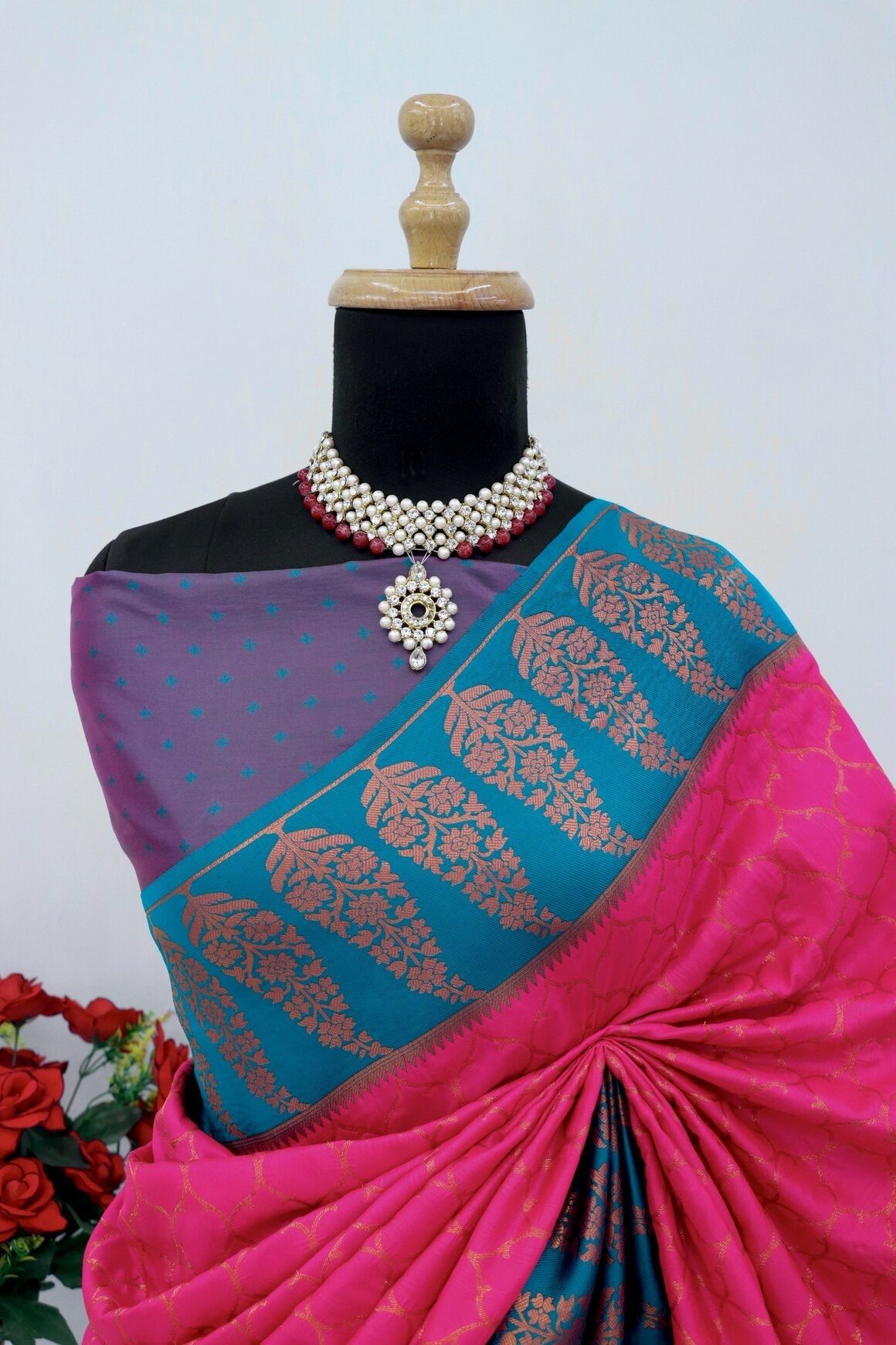 Palimpsest Dark Pink Soft Banarasi Silk Saree With Quintessential Blouse Piece