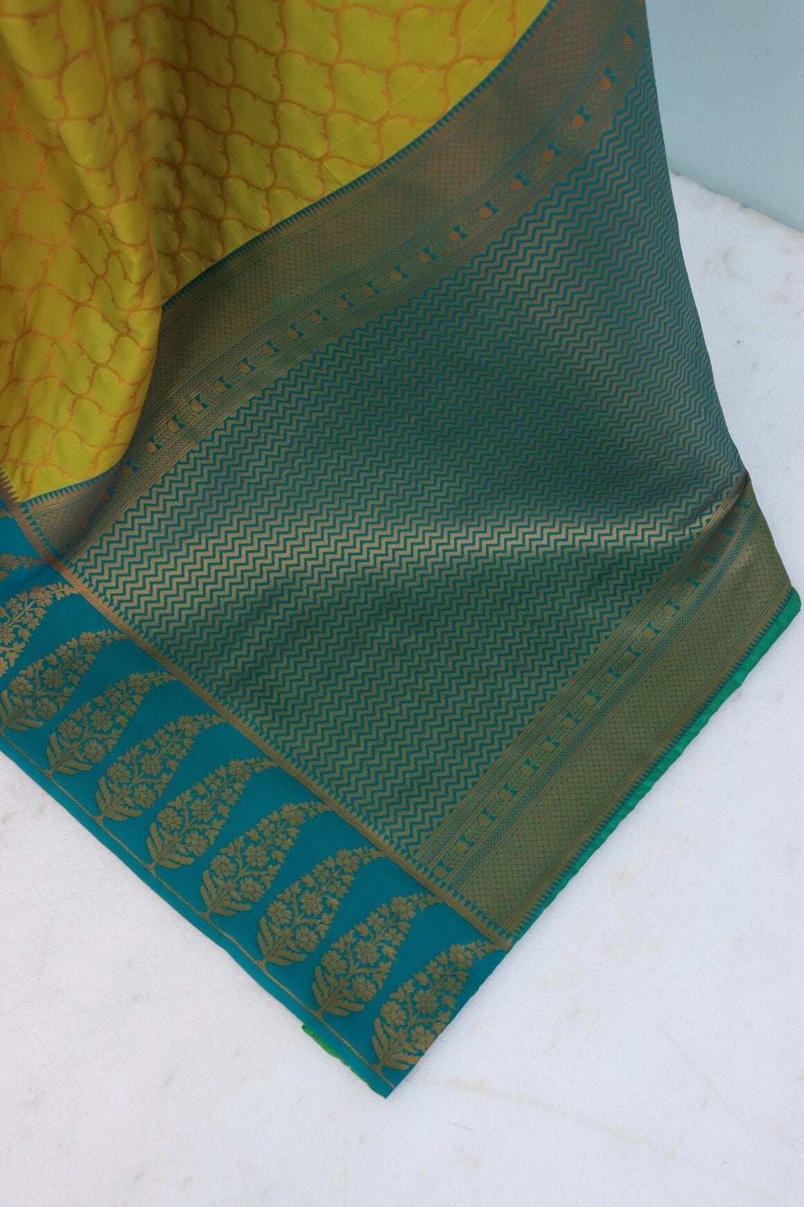 Vestigial Mustard Soft Banarasi Silk Saree With Sumptuous Blouse Piece