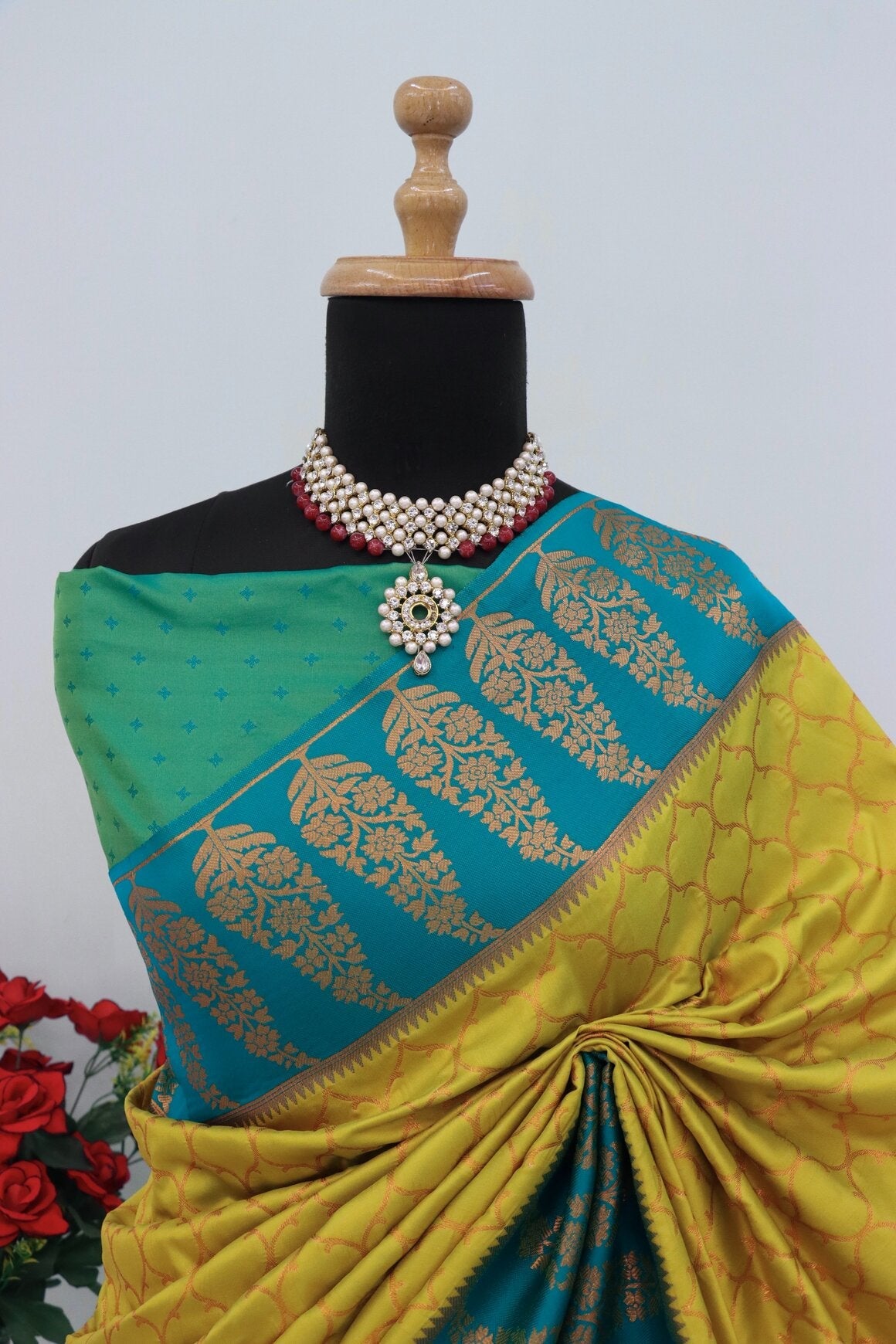 Vestigial Mustard Soft Banarasi Silk Saree With Sumptuous Blouse Piece