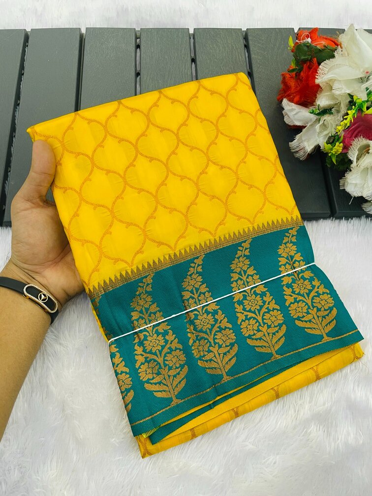 Transcendent Yellow Soft Banarasi Silk Saree With Resplendent Blouse Piece