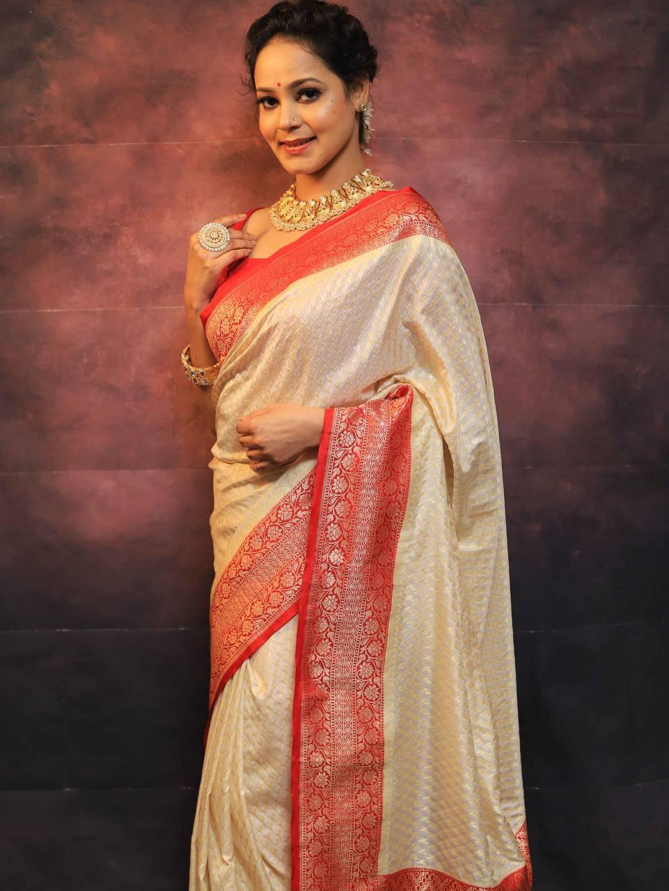 Attractive Beige Soft Silk Saree With Refreshing Blouse Piece