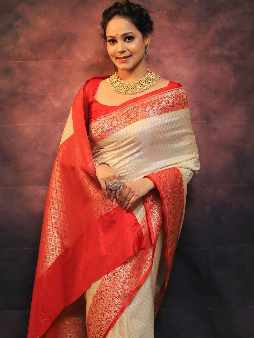 Attractive Beige Soft Silk Saree With Refreshing Blouse Piece