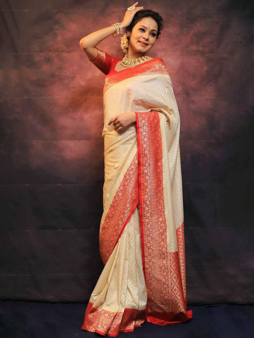 Attractive Beige Soft Silk Saree With Refreshing Blouse Piece