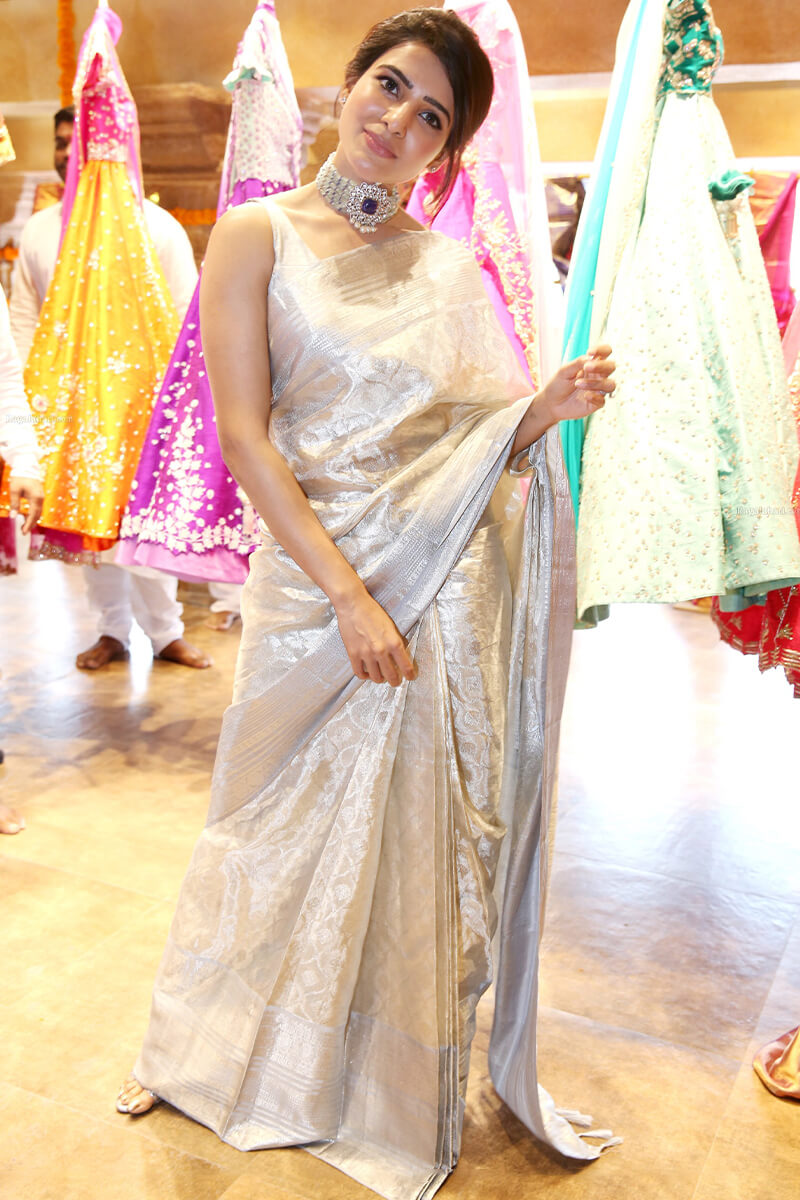 Classy Style Silver Soft Tissue Silk Saree With Pretty Blouse Piece