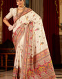 Super classy Beige Pashmina Saree With Ratatouille Blouse Piece