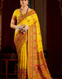Enamoring Yellow Pashmina Saree With Lagniappe Blouse Piece