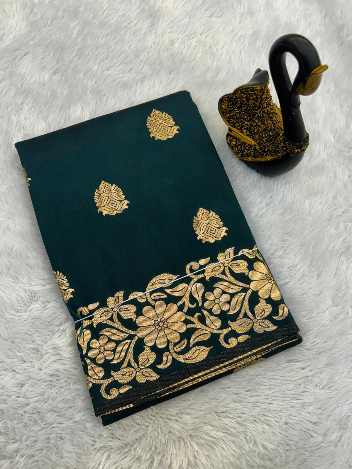 Effulgent Teal Blue Soft Banarasi Silk Saree With Seraphic Blouse Piece