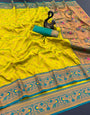 Wonderful Mustard Paithani Silk Saree With Inspiring Blouse Piece