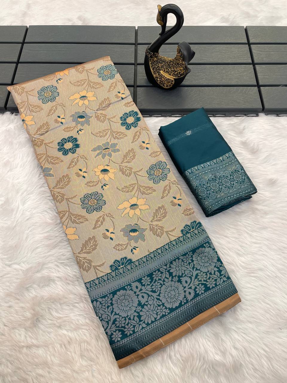 Lustrous Peach Soft Banarasi Tissue Silk Saree With Ebullience Blouse Piece