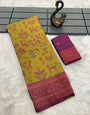 Classy Mustard Soft Banarasi Tissue Silk Saree With Moiety Blouse Piece