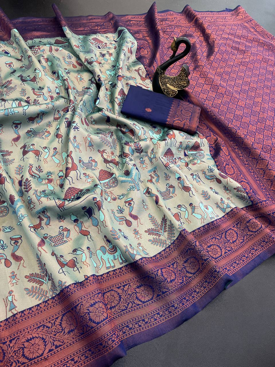Precious Pista Soft Banarasi Tissue Silk Saree With Symmetrical Blouse Piece
