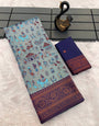 Dulcet Sky Soft Banarasi Tissue Silk Saree With Surreptitious Blouse Piece