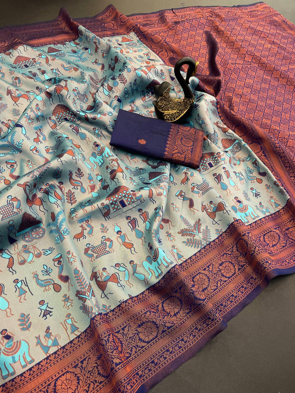 Dulcet Sky Soft Banarasi Tissue Silk Saree With Surreptitious Blouse Piece