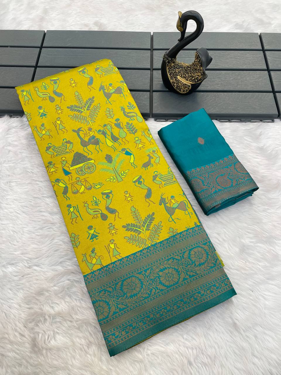 Sumptuous Yellow Soft Banarasi Tissue Silk Saree With Dalliance Blouse Piece