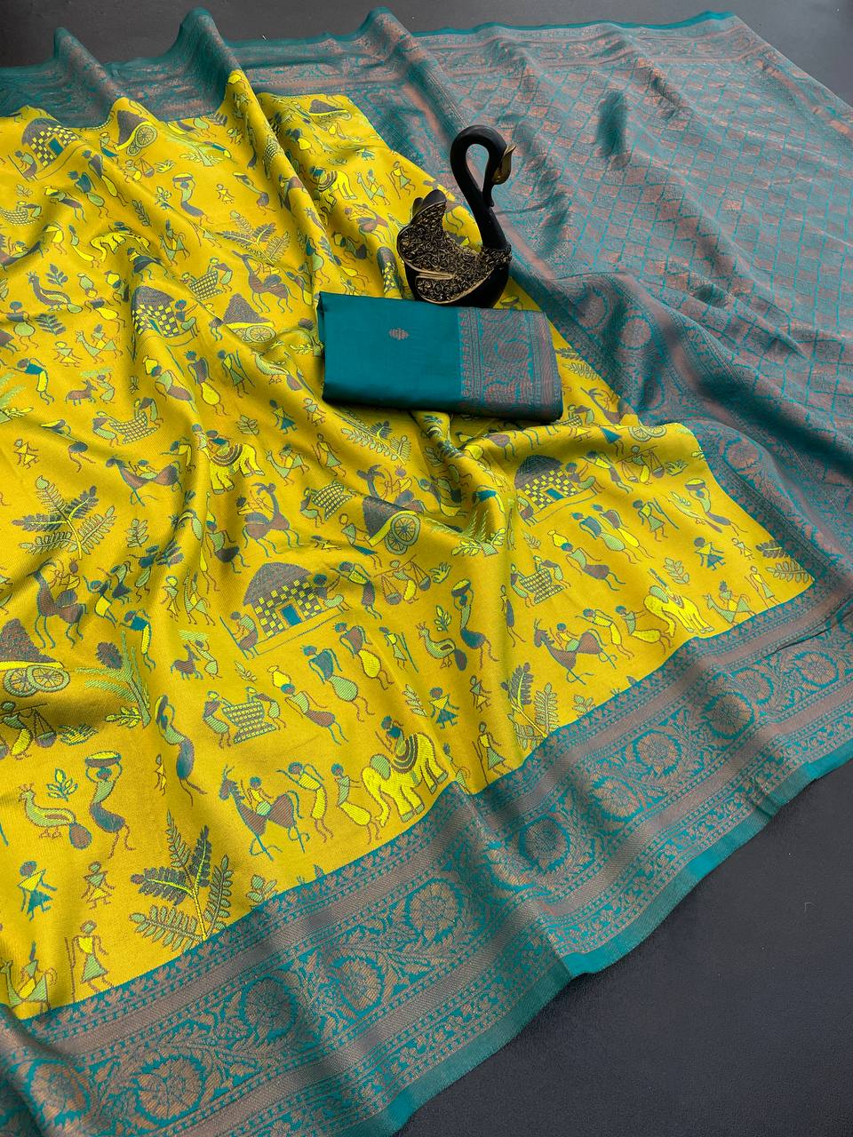 Sumptuous Yellow Soft Banarasi Tissue Silk Saree With Dalliance Blouse Piece