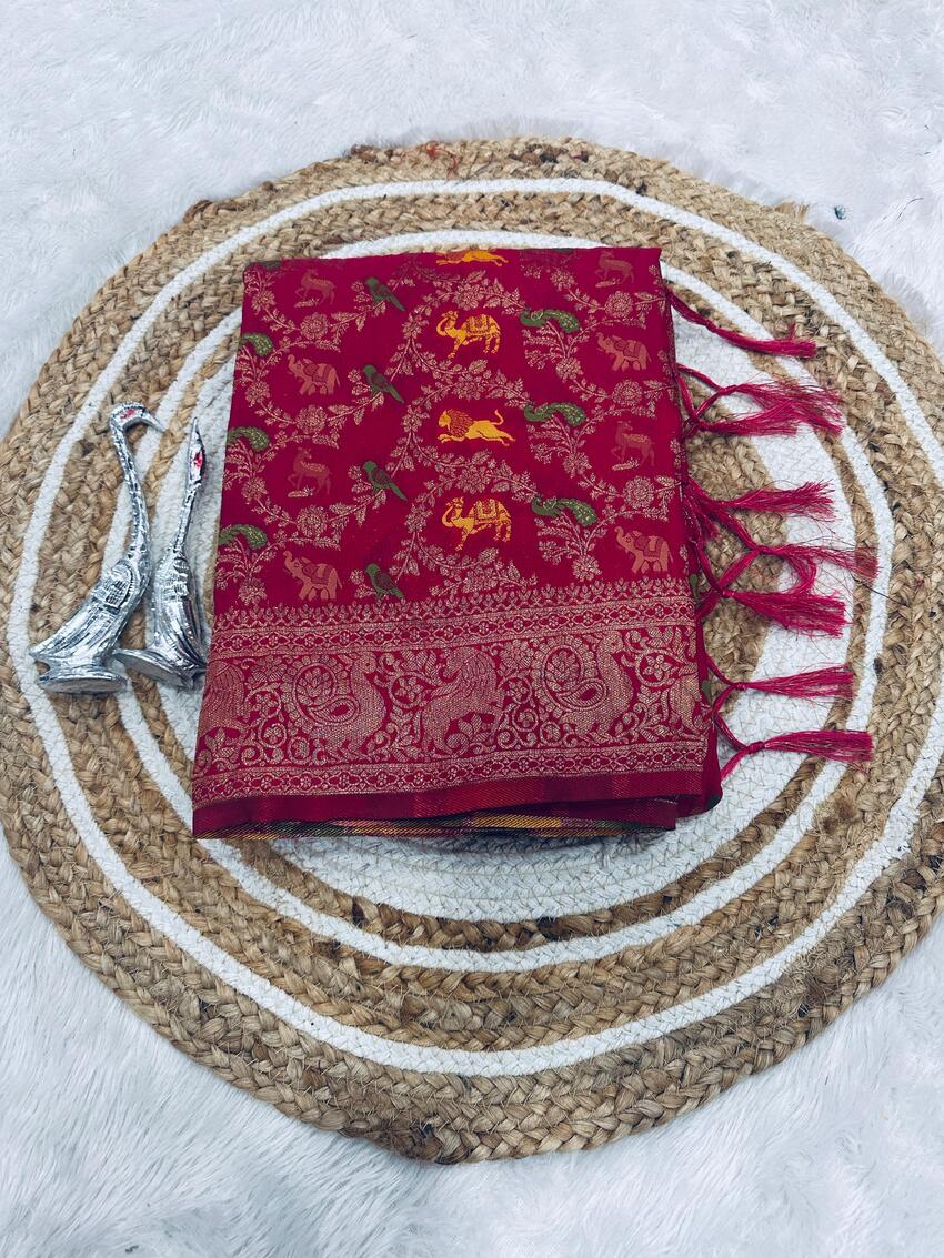 Marvellous Dark Pink Soft Banarasi Silk Saree With Elision Blouse Piece