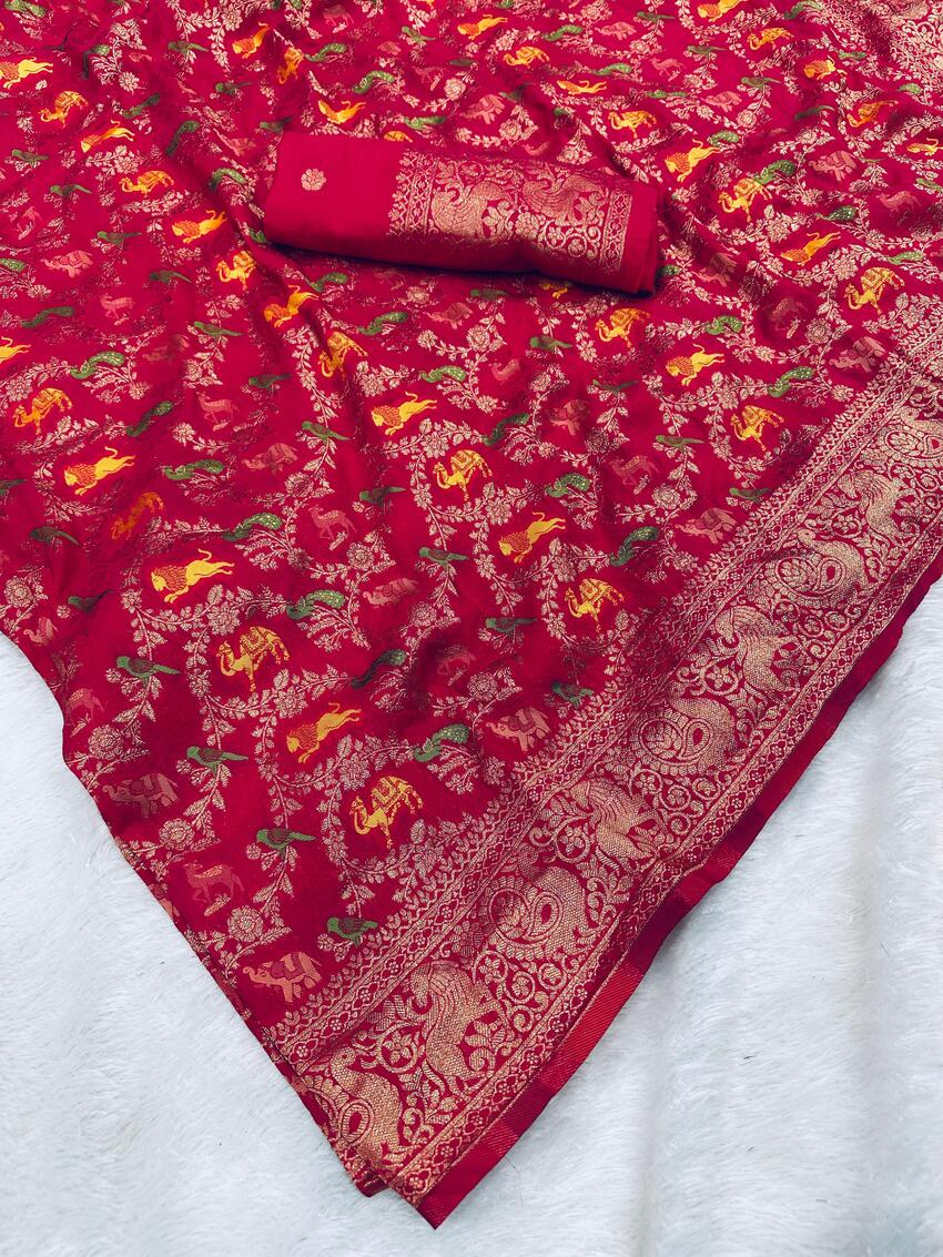 Marvellous Dark Pink Soft Banarasi Silk Saree With Elision Blouse Piece