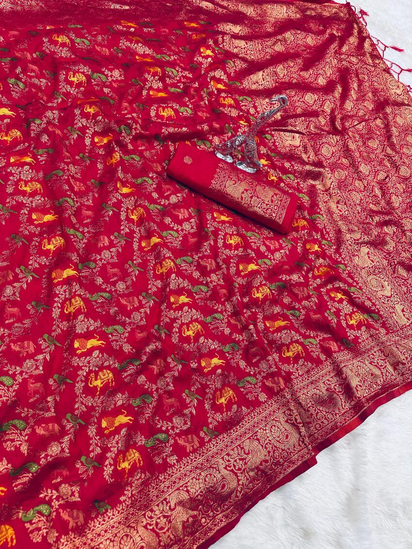 Marvellous Dark Pink Soft Banarasi Silk Saree With Elision Blouse Piece