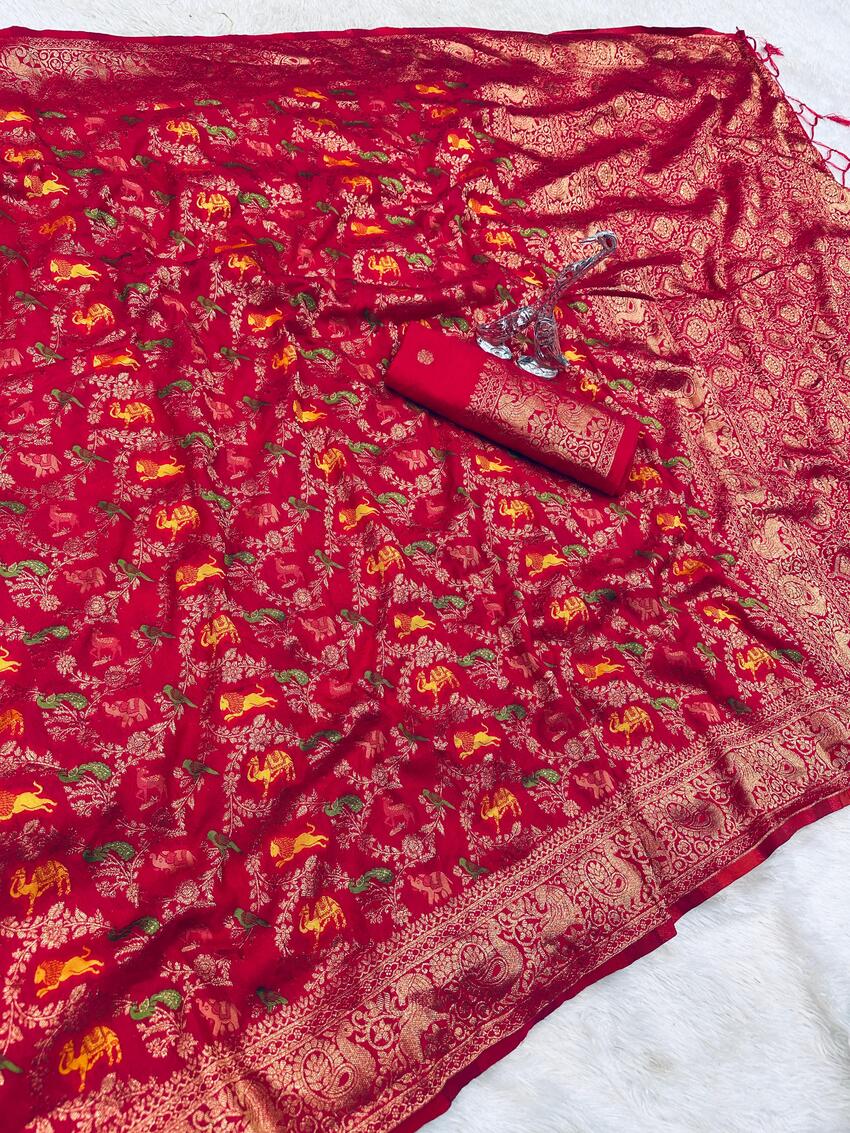 Marvellous Dark Pink Soft Banarasi Silk Saree With Elision Blouse Piece