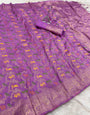 Snazzy Lavender Soft Banarasi Silk Saree With Flamboyant Blouse Piece