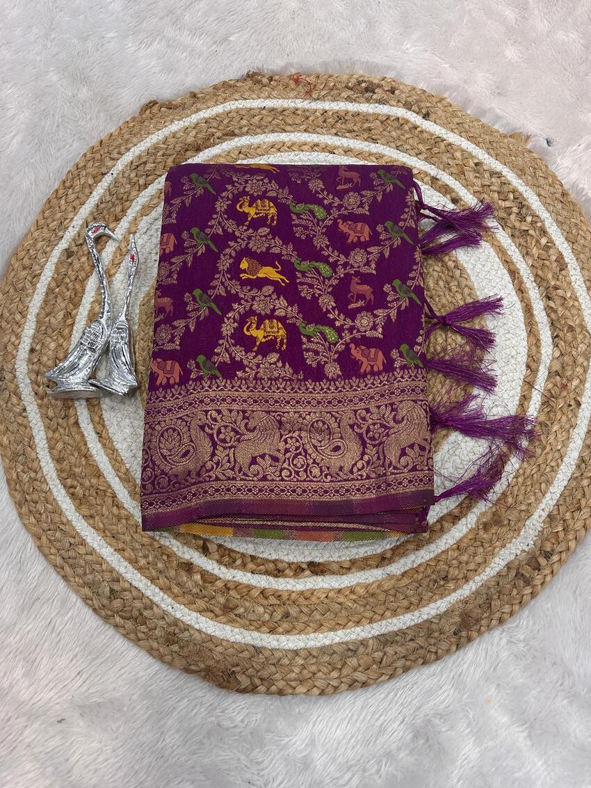 Scrumptious Purple Soft Banarasi Silk Saree With Bewitching Blouse Piece