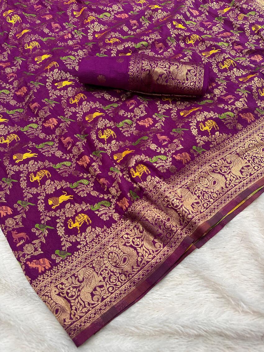 Scrumptious Purple Soft Banarasi Silk Saree With Bewitching Blouse Piece