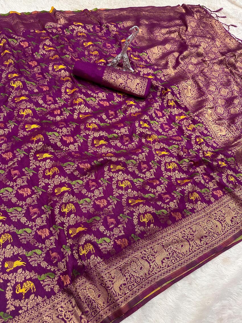 Scrumptious Purple Soft Banarasi Silk Saree With Bewitching Blouse Piece
