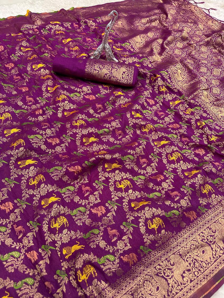 Scrumptious Purple Soft Banarasi Silk Saree With Bewitching Blouse Piece