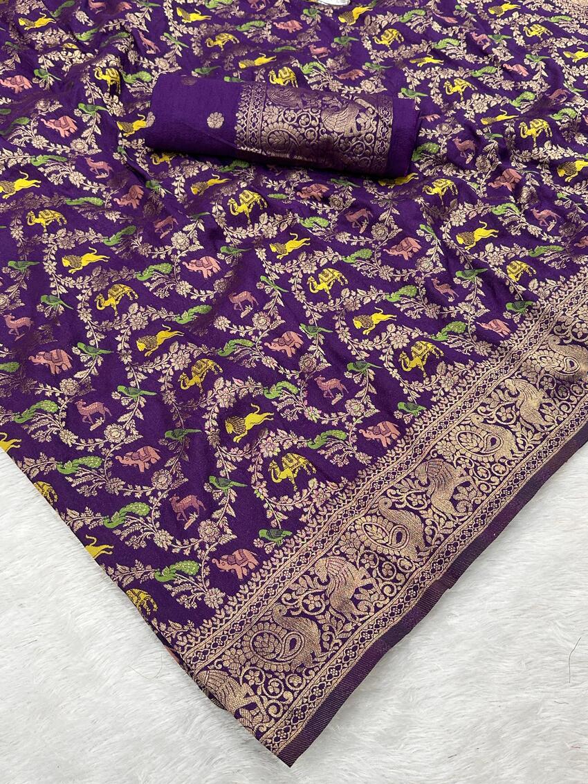 Enticing Royal Purple Soft Banarasi Silk Saree With Phenomenal Blouse Piece