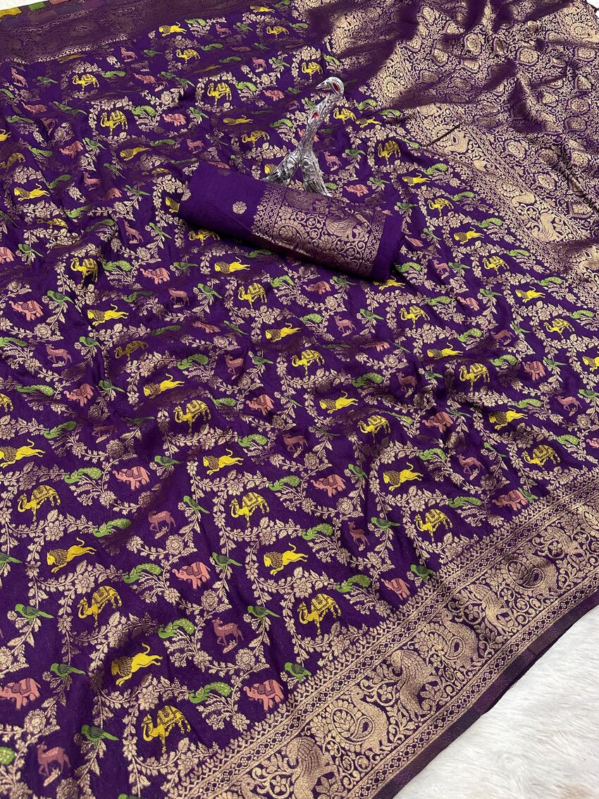 Enticing Royal Purple Soft Banarasi Silk Saree With Phenomenal Blouse Piece