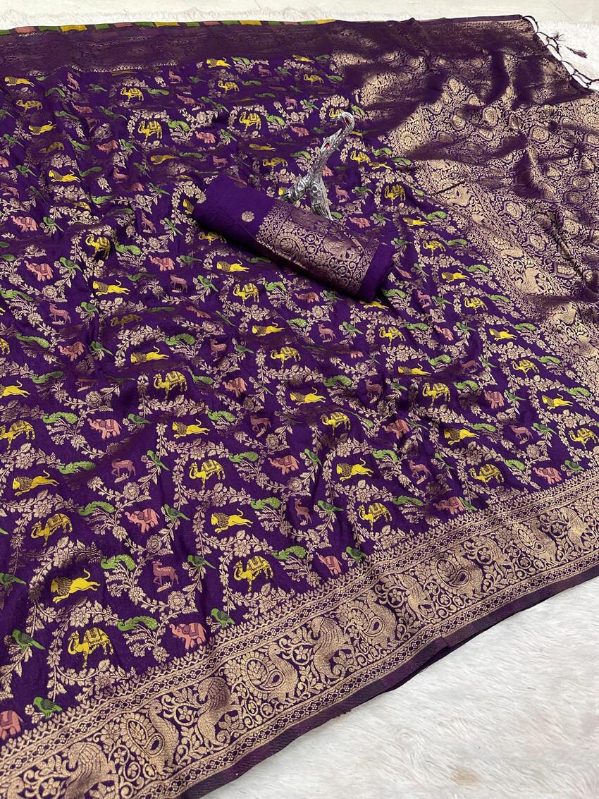 Enticing Royal Purple Soft Banarasi Silk Saree With Phenomenal Blouse Piece